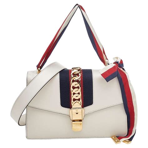 gucci white sylvie bag embroidered|Gucci sylvie leather shoulder bag.